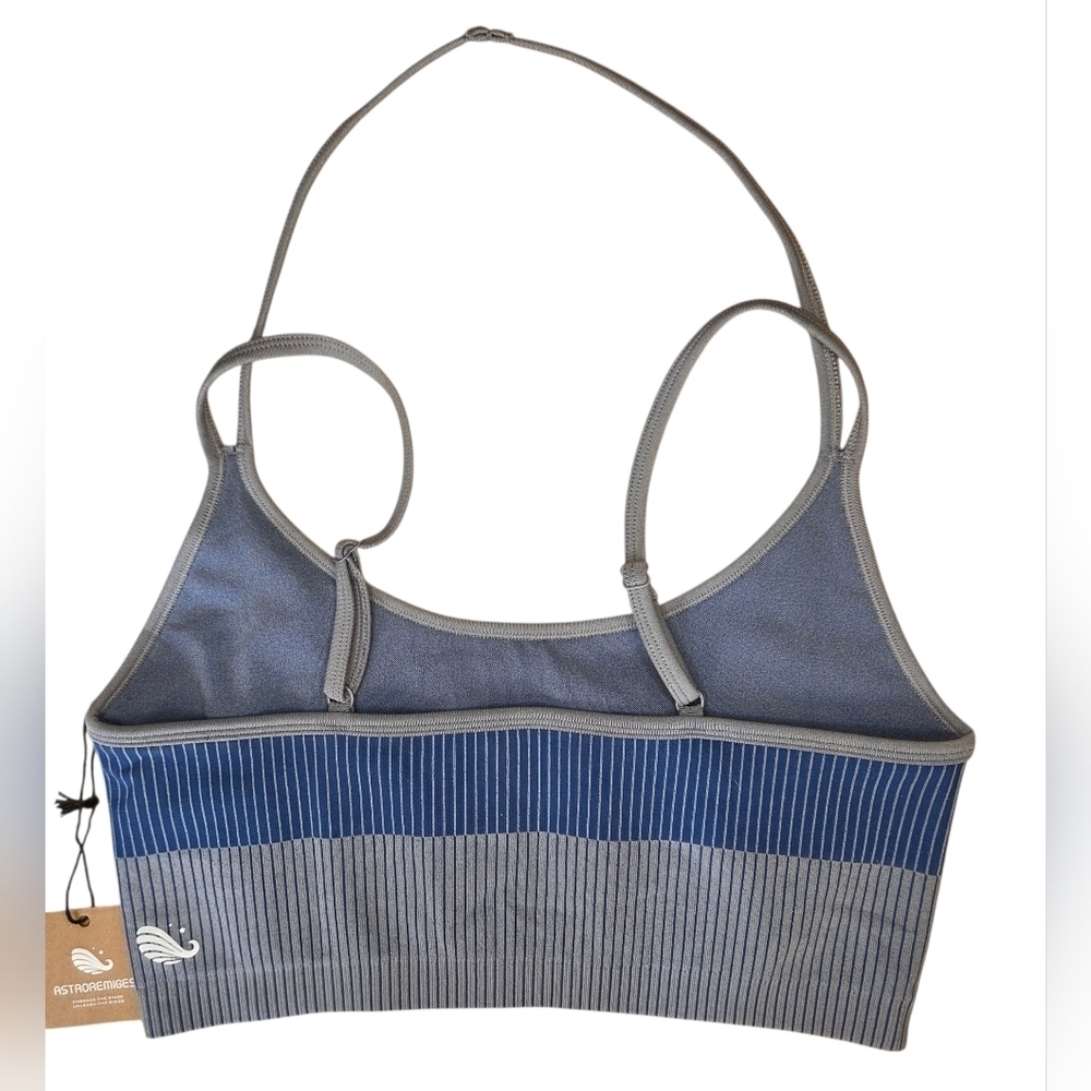 Astroremiges Stylish Gray and Blue Striped Women's Sports Bra Size Large - Picture 2 of 3